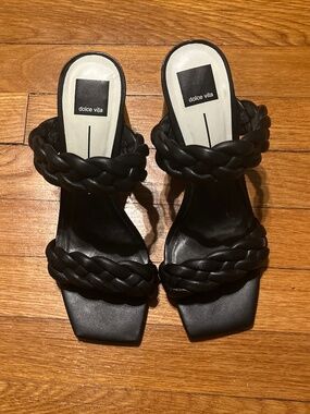 Dolce Vita Braided Block Heel Sandals Black Square Toe Women’s 9